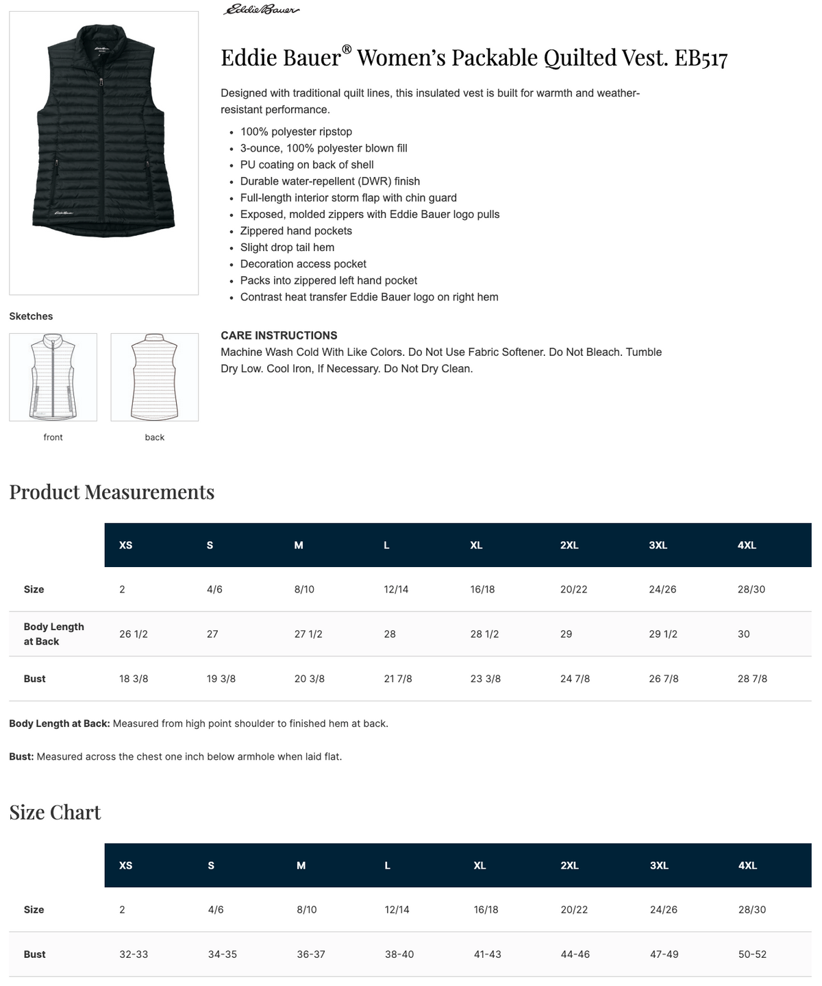 CALBB26- Embroidered Eddie Bauer® Women’s Packable Quilted Vest