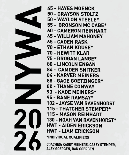 NYWA Warriors Youth State Wrestling Apparel - ORDER by 3/23 at NOON