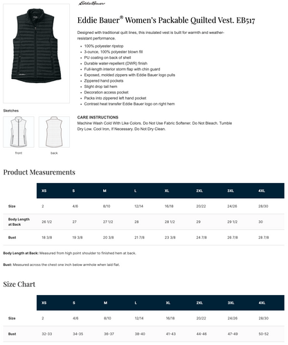 CALBB26- Embroidered Eddie Bauer® Women’s Packable Quilted Vest